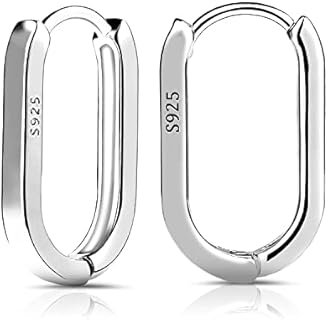 S925 Sterling Silver Hoop Earrings, 2pcs Small Oval Hoop Earrings for Women U-shaped S925 Minimalist Earrings Sterling Silver Light Weight and Comfortable