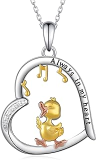 925 Sterling Silver Duck Pendant Necklace with a Music Note Design for Women and Girls who Love Ducks