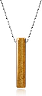 COAI Unisex Stainless Steel Box Chain with Brown-Tiger Eye Bar Pendant Necklace – A Simple and Elegant Amulet for Men and Women