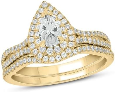 1.50 Ct Pear-Shaped Diamond Frame Split Shank Engagement Wedding Ring Bridal Set 14K Yellow Gold Plated