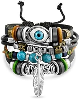 Retro Boho Bohemian Surf Zen Coin Concho Brown Genuine Leather Rope Braid Triple Wrap Multi Layer Shield Wood Bead Charm Wristband Bolo Bracelet For Women Men Adjustable