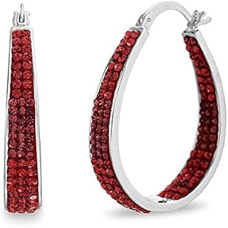 Devin Rose Oval Inside Outside Hoop Earrings for Women Faceted Sparkle Crystals