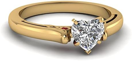 Cathedral Diamond CZ Engagement Ring with Heart Shape Ruby Side Stones, Yellow Gold Plated, Modern Minimal Design, Perfect for Women, Size 4-12 US