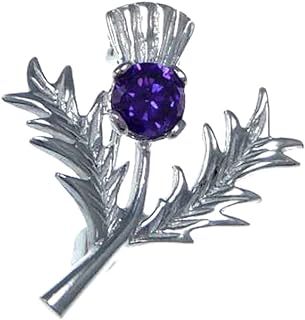 Alexander Castle Small 925 Sterling Silver Scottish Thistle Brooch Pin with Real Amethyst Stone & Jewelry Gift Box - Scottish Gift for Women