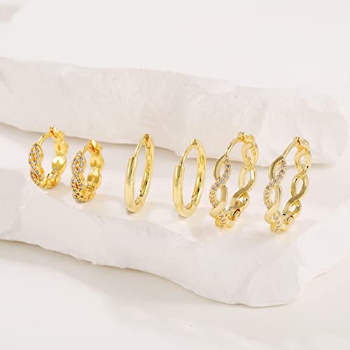 Senteria Small Gold Hoop Earrings for Women 3 Pairs 925 Sterling Silver 14K Gold Plated Small Huggie Hoop Earrings Set for Girls (13mm 15mm 20mm)