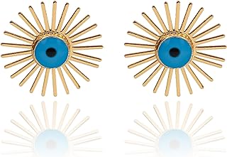 Gold-Eye Motif Stud Earrings with Push Back for Women - Zinc Crafted, Starburst Design, Ideal Valentine/Birthday Gift