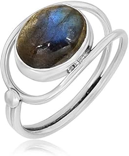 925 Sterling Silver Clasp Natural Labradorite Engagement Ring with Multicolour Gem for Women in Designer-Setting Design