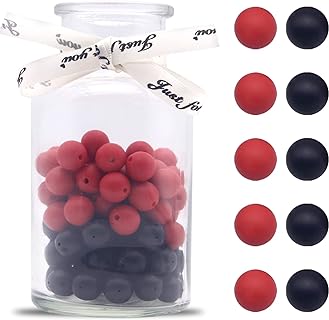 100Pcs 12mm Silicone Beads Bulk Round Black Red Silicone Beads for Keychain Making Loose Silicone Beads Rubber Focal Silicone Beads for Pens Necklace Bracelet Lanyard Making (Black + Red)