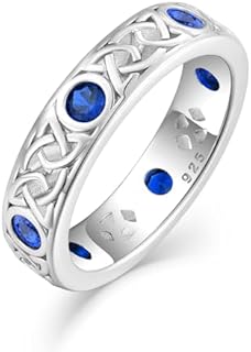 Celtic Trinity Knot Sterling Silver Promise Ring with Black Created Sapphire for Men, Size 7-12 Engagement/Wedding Band Design