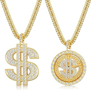 Gold-Plated Baseball Pendant Necklace with Bar Chain, Hip-Hop Inspired Alloy Gem, Versatile Gift for Men, Classic Dollar Sign Design