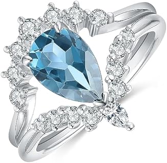 925 Stertling Silve Wedding Ring Sets 1.5CT 6x9mm Pear Cut Natural London Blue Topaz Cluster unique gifts for women Promise Ring