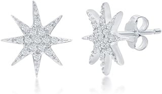 Diamond Star Earrings Studs - Star Stud Earrings - North Star Earring - Starburst Earrings - Sterling Silver Star Earrings for Women - Celestial Earrings - Diamond Moon and Star Earrings