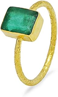 Premium 18K Yellow Gold Square Emerald Engagement Ring for Women, Size 5 - Genuine 1.54 Carat Indian Emerald, Luxurious and Timeless Jewelry Gift