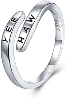 925 Sterling Silver Wrap-Around YEE HAW Western Engagement Ring for Women, Size 7, Cow Design - No Gemstone