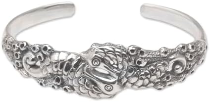 NOVICA Artisan Handmade Sterling Silver Cuff Bracelet Indonesia 925 Seahorse No Stone Animal Themed Seahorsesea Life [5.75 in L (end to End) x 0.7 in W] ' Seahorse Family'