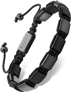 RTZN® Black Onyx Bracelet for Men – Premium Artisan Handcrafted Authentic Matte Black Bead Bracelet for Men – 9MM Adjustable Mens Beaded Bracelets (Havana)