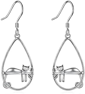French Wire Back Sterling Silver Cat Dangle Earrings for Women and Girls by YFN, Whimsical Animal Design, Perfect for Casual and Special Occasions, Ideal Cat Lovers Gift