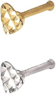14k Yellow Gold Heart-Shaped Nugget Nose Ring with Secure Ball-end for Men and Women, Hypoallergenic Sensitive-Skin Friendly, Classic design - JewelryWeb