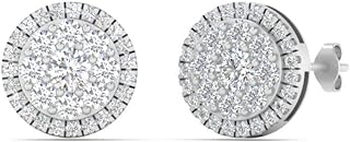 Fascinating Diamonds Mothers Day Gifts for Mom 1 Carat Lab Grown Round Cut Diamond Flower Cluster Two Tone Stud Earrings 14K Gold For Women Lab Created Diamond Circle Earrings (F-H, SI1-SI2, 0.95 c.t.w)
