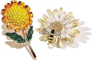2pcs Bee Daisy Sunflower Brooches Enamel Crystal Flower Delicated Brooch Pin For Women Girls Jewelry