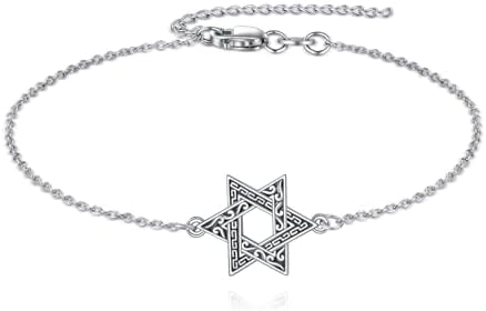 URONE Star Cuff Bracelet with Lobster Claw Clasp and Box Chain for Women - Sterling Silver Jewish Star of David Design