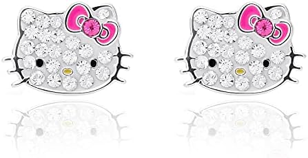 Sanrio Hello Kitty Womens Clear Crystal Stud Earrings - Silver Plated Hello Kitty Earrings Officially Licensed