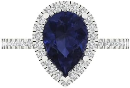 Clara Pucci 2.45ct Pear Cut Halo Sapphire Engagement Ring in 18K White Gold for Her, Elegant Solitaire Design