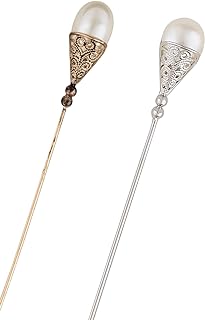 Alilang Vintage Hat Pin Alloy Clasp, Elegant Retro Women's Accessories, 2PCS Gold and Silvery Pearl Accent Pins