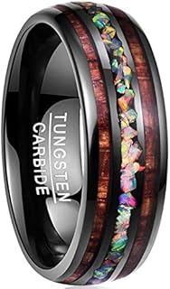 NUNCAD 6mm/8mm Handmade Tungsten Wedding Ring with Hawaii Koa Wood Domed Black Tungsten for Men Women Sets Comfort Fit Size 5-17