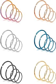 24Pcs 18-22G 316L Stainless Steel Nose Rings Hoop Cartilage Ear Septum Piercings 6-12mm
