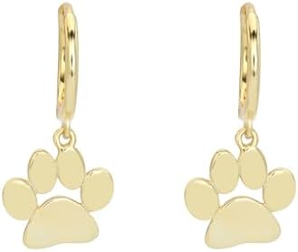 Dainty Paw Charm Cartilage Small Hoop Dangle Drop Earrings for Women Girls Sensitive Ear Sterling Silver 14K Gold Plated Minimalist Animal Paw Dog Cat Pet Sleeper Huggie Hoops Hypoallergenic Fashion Jewelry Gift