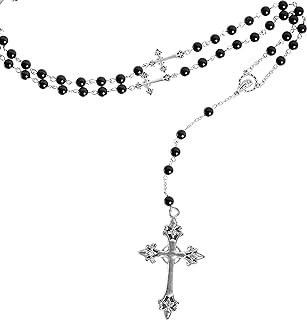 Cable Chain Zinc Alloy Gothic Beaded Cross Necklace for Women - Unique Zinc Metal Gothic Design