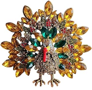 Cute Turkey Rhinestone Thanksgiving Brooch Lapel Pins for Women Girls Fashion Crystal Unique Animal Brooches Pin Ceremony Clothes Accessories Cute Christmas Holiday Jewelry Gift for Daughter Bff