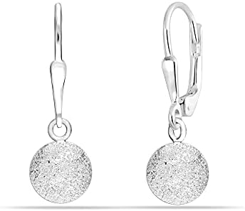 LeCalla Women's Earrings in Dainty Sterling Silver, Ball Dangle Drop Style with Heart Accent, Leverback Closure - Originated from India