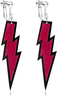 Neon Lightning Bolt Clip on Dangle Earrings Geometric Disc Coin 1980s Costumes Accessories for Women Girl