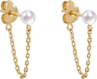 S.Leaf Cubic Zirconia Stud Earrings with Chain Sterling Silver Chain Earrings for Women Cubic Zirconia Bar Ball Pearl Butterfly Dangle Earrings for Women