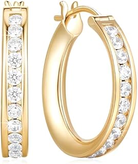 14K Gold Hoop Earrings for Women 14K Gold Earrings Comfortable Gold Earrings for Women Radiant Cubic Zirconia Hypoallergenic Lightweight Gold Hoops Earrings Gifts for Women 20mm