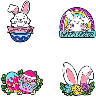 Easter Bunny Alloy Brooch Pins Set - Playful Rabbit Holiday Pins with Pin-Type Clasp