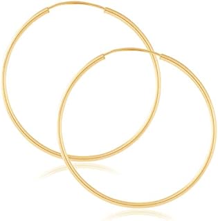 14k Yellow Gold Hinged Hoop Design, Women's Endless Tube Hoop Earrings, 1mm Thick, 25mm Diameter