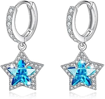 Hinged Hoop Star Earrings with Cubic Zirconia for Women - Graceful Drop Design