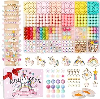 UnityStar Multicolor Pop-Style Jewelry Making Kit - Polymer Clay Bead Bracelets with Unicorn Charms - DIY Art Craft Gift for Girls
