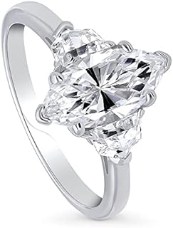 BERRICLE Sterling Silver 3-Stone Marquise Cubic Zirconia Engagement Ring for Women, Rhodium Plated
