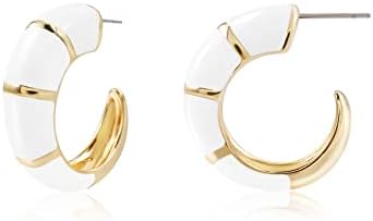 Vibrant CONRAN KREMIX Chunky Gold Plated White Plastic Hoop Earrings with Hinged Hoop for Women, Trendy Summer Design