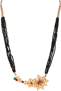 Gold Tone Indian Bead Necklace with Spring Ring Clasp for Women, Traditional Mangalsutra Design