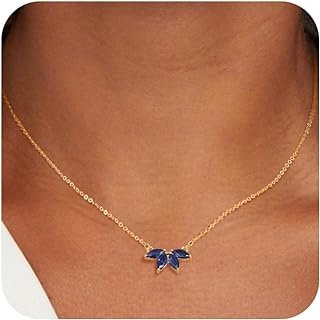 Monet 14K Gold Plated Birthstone Necklace for Women with Box Chain and Lobster Clasp, Cubic Zirconia Pendant Design