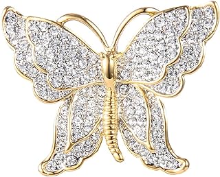 EVER FAITH Gold-Tone Austrian Crystal Dazzling Double Layer Wing Butterfly Brooch Pin Clear