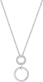 Elmas 1/10ct White Diamond Sterling Silver Karma Double Circle Pendant Necklace with Adjustable 20" Cable Chain and Lobster Clasp for Women, Round Design