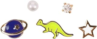 Little Cute Dinosaur Planet Universe Star Stud Earrings Set Women Pearl Rhinestone Saturn Earrings Harajuku Jewelry for Lovely Teen Girls