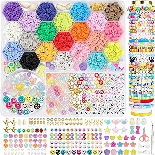 DEHVIHS Craft Polymer Clay Beads Bracelet Kit with Multi-Color Charms for Kids - Versatile DIY Jewelry Creation Set with Letter Beads & Various Designs