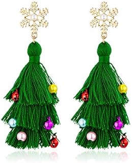 Lightweight Christmas Tree Beaded Earrings with French Wire Clasp, Bohemian Green Tassel Dangle Earrings for Women & Girls, No Gemstone Included